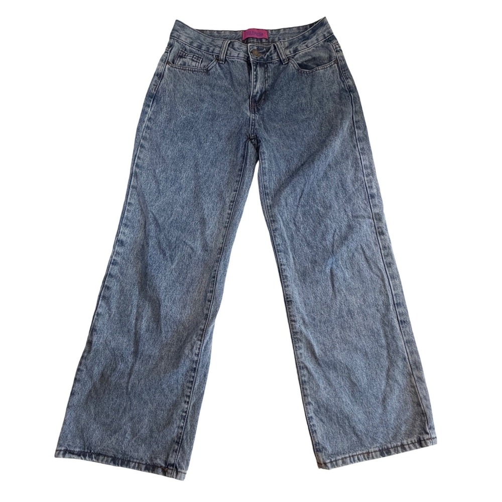 Telepatia Wide Leg Jeans Light Wash Blue Bow Back Pocket Embroidery Size 3/26 - Picture 2 of 8